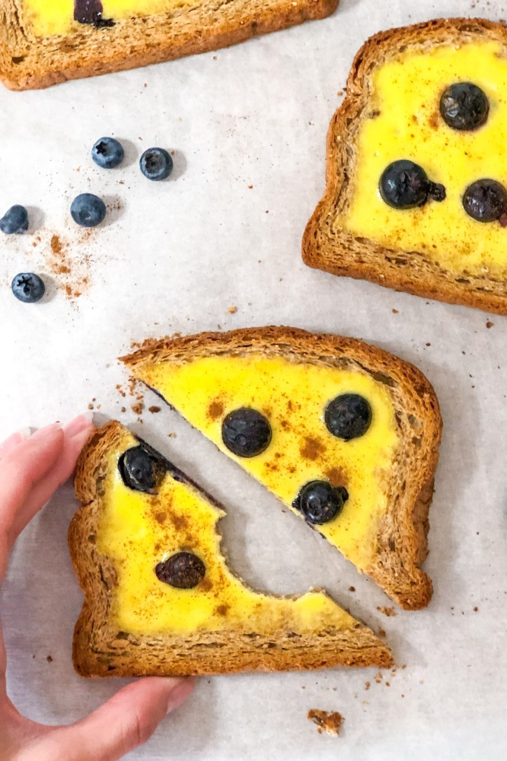 tiktok custard toast with blueberries and cinnamon