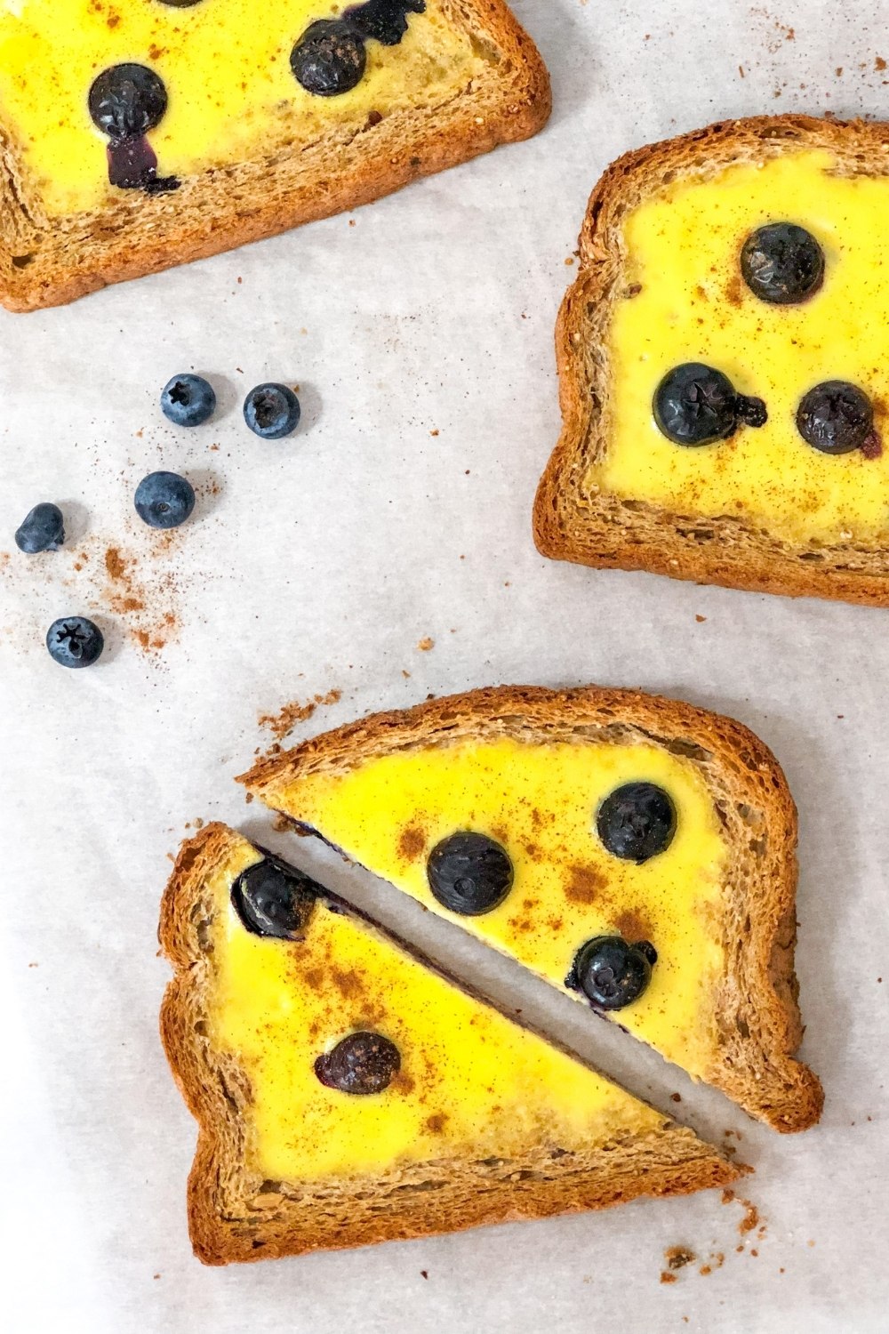 yogurt custard toast with blueberries and cinnamon