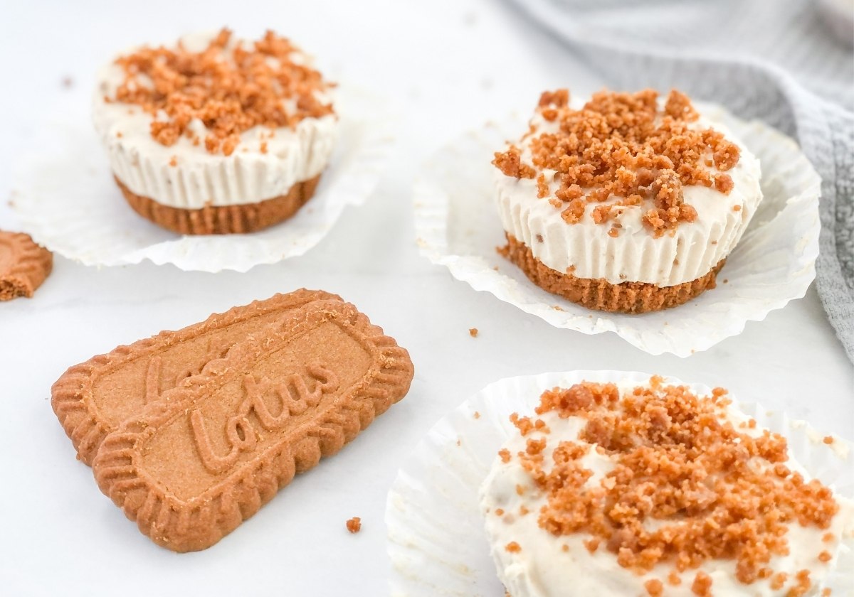 lotus biscoff cookies next to no bake mini cheesecakes