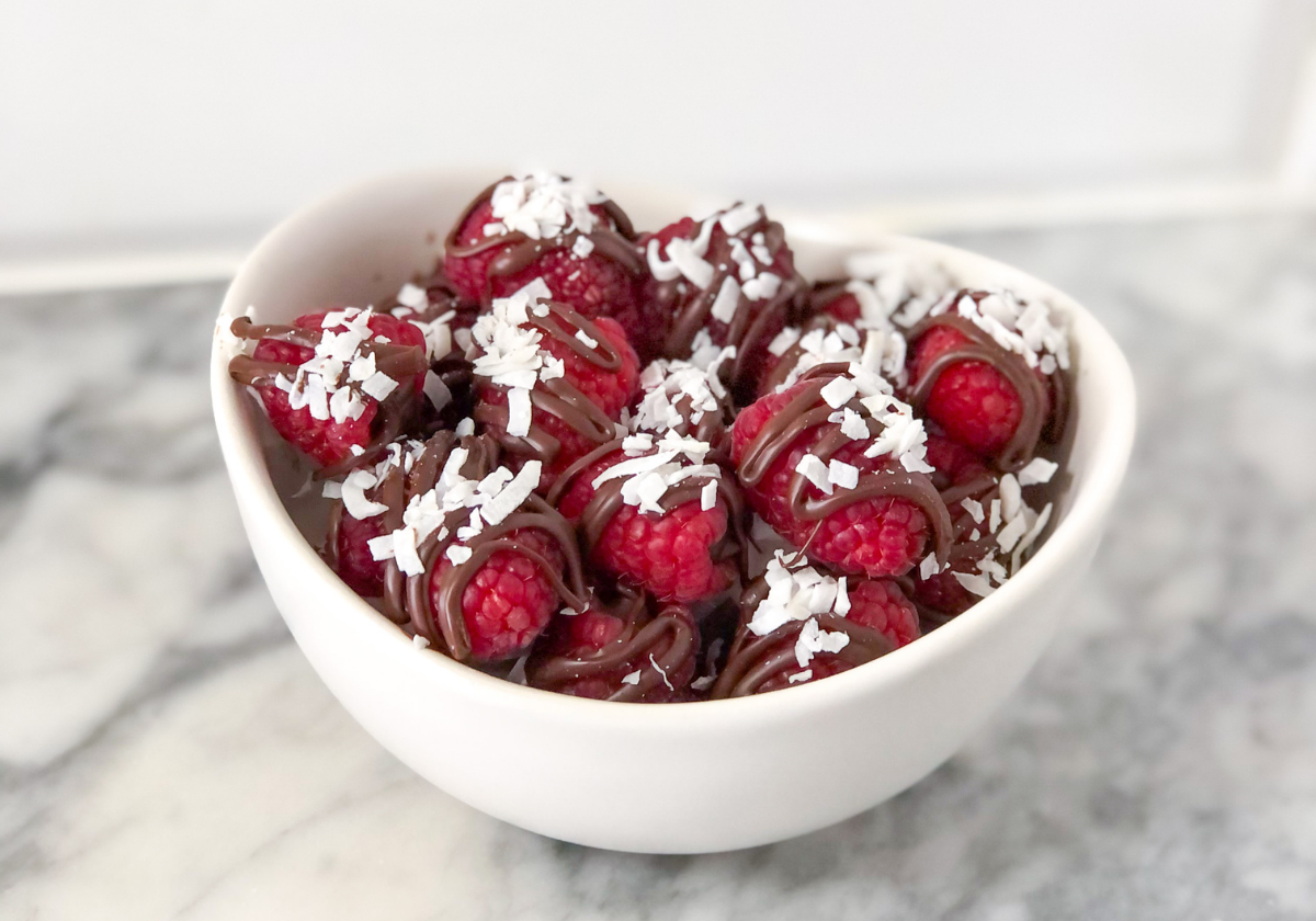 bowl of chocolate covered raspberries