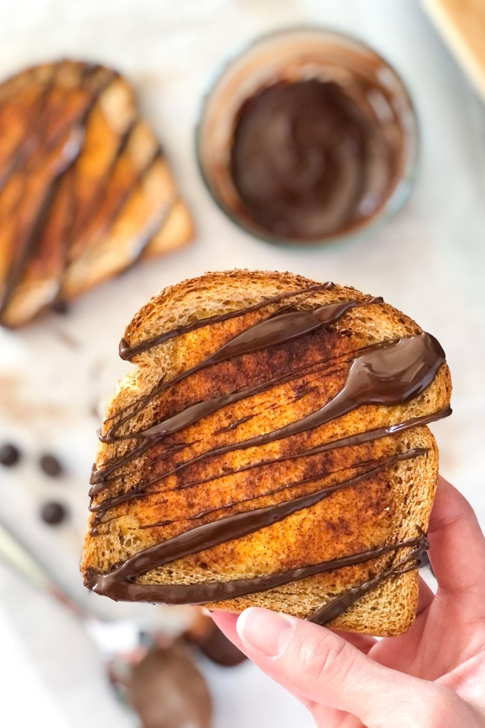 cinnamon sugar toast drizzled with melted chocolate