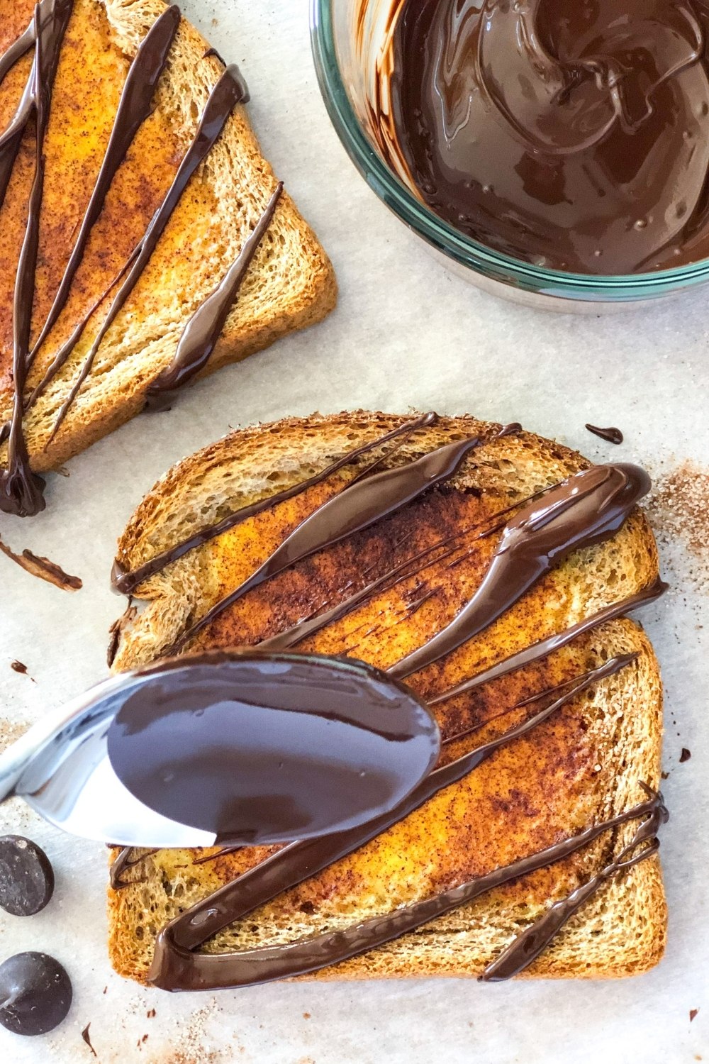 chocolate drizzled on churro toast