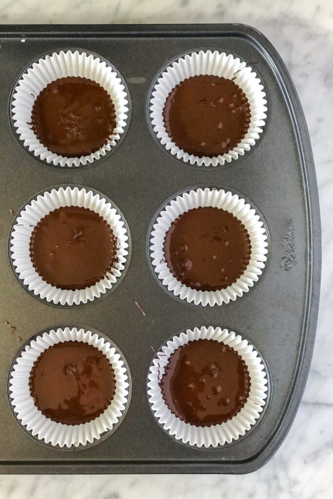 melted chocolate in cupcake liners
