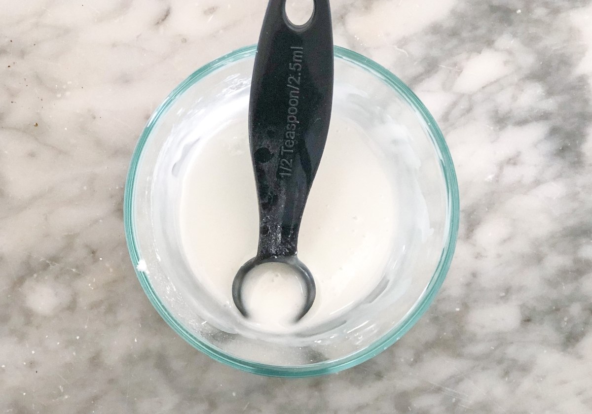 icing in a glass bowl