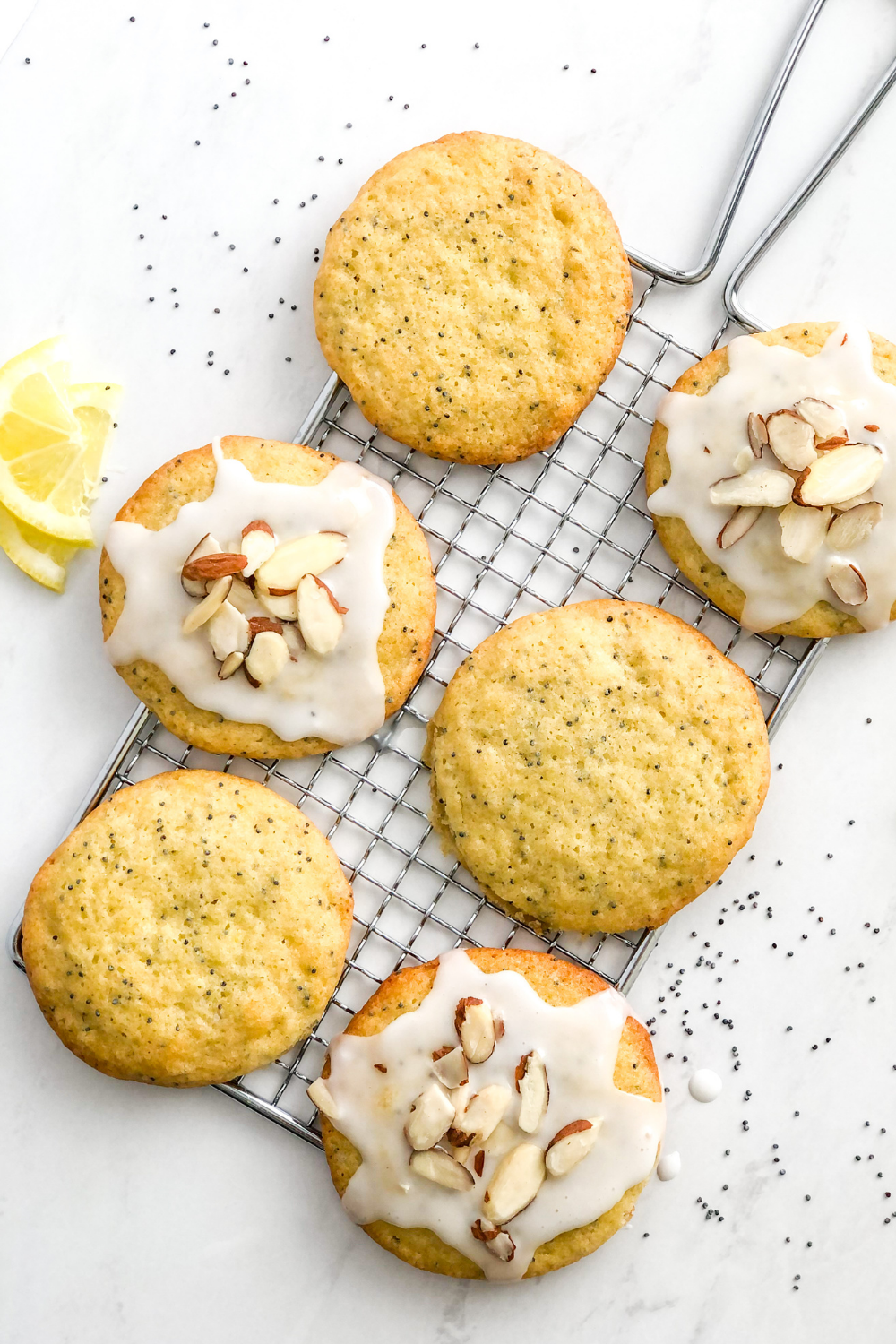 iced lemon mascarpone cookies with poppy seeds