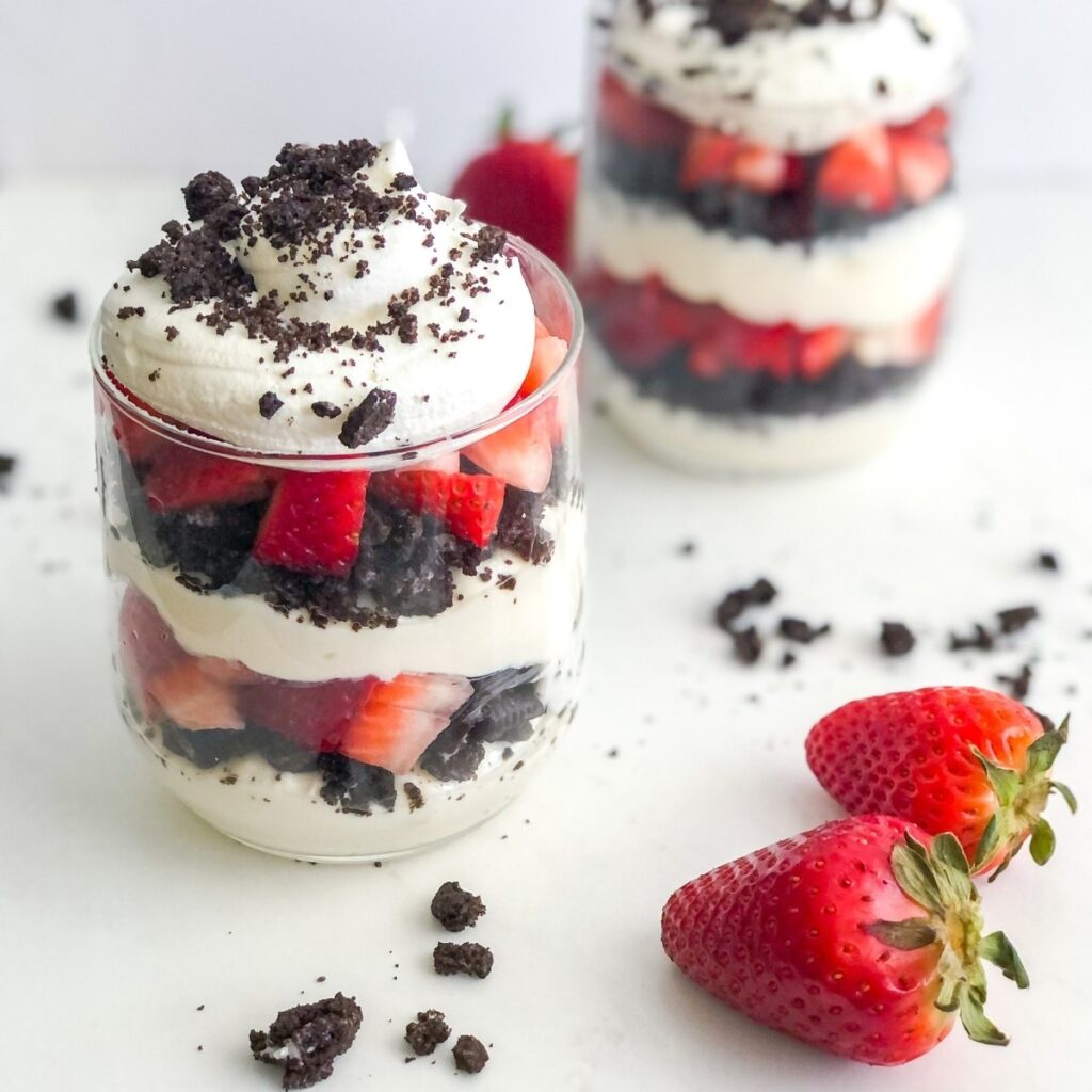 No Bake Strawberry Oreo Cheesecake Cups with Greek Yogurt