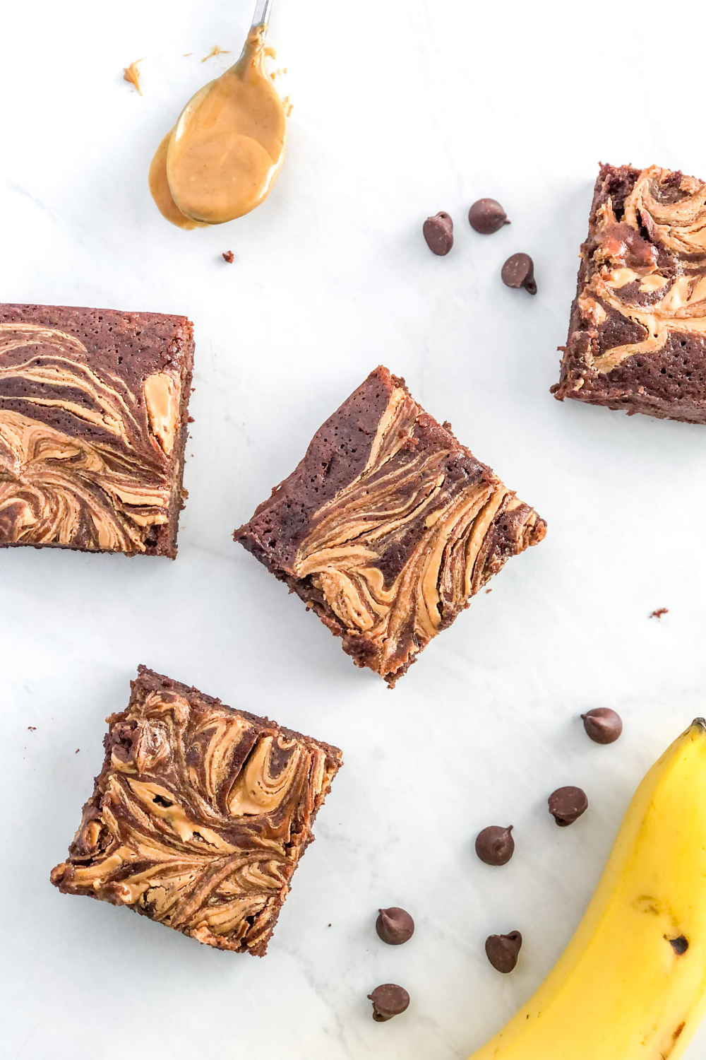 banana brownies with peanut butter swirl