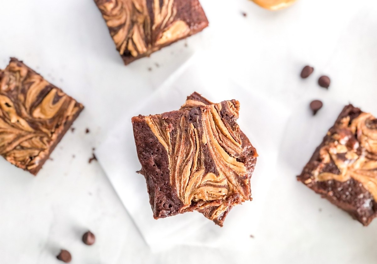 banana brownies with peanut butter swirl and chocolate chips