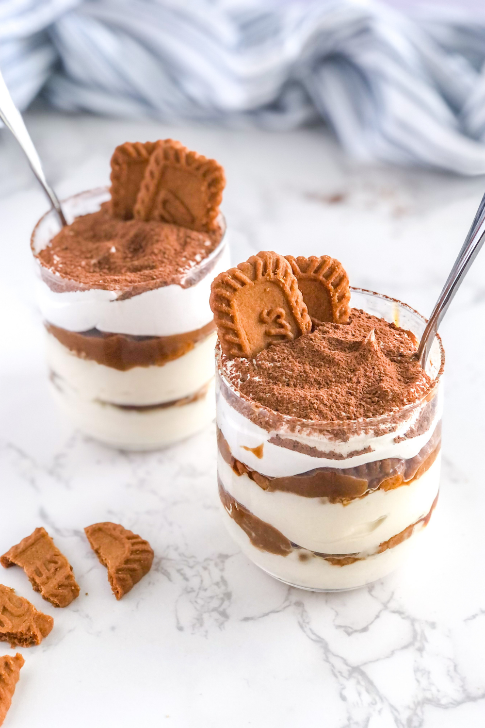 Biscoff tiramisu cups with Lotus Biscoff cookies on top