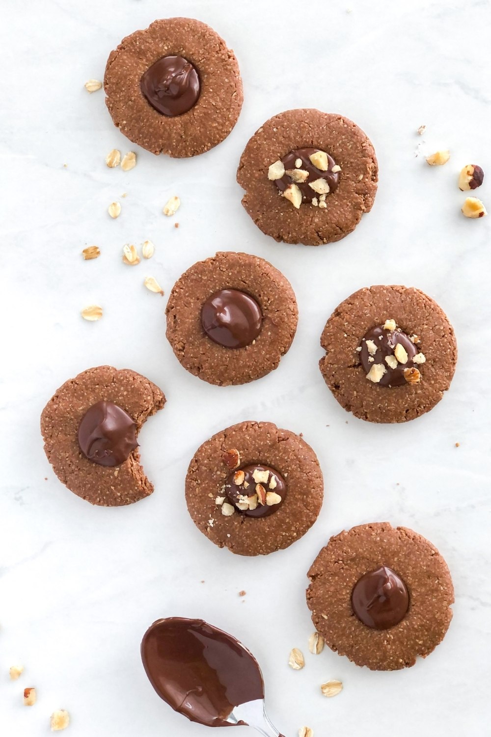 no bake Nutella thumbprint cookies with chopped hazelnuts