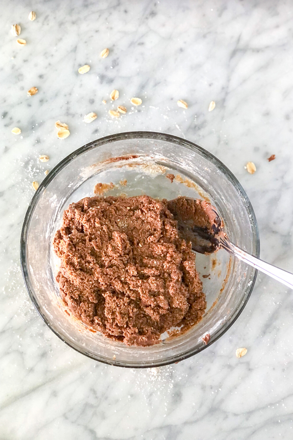 no bake oat flour cookie dough in a glass bowl