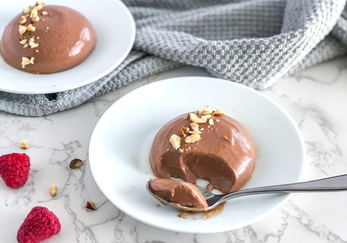 nutella panna cotta on a small white plate