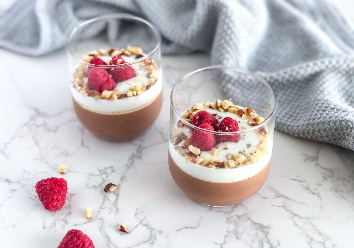 chocolate Nutella panna cotta with Greek yogurt in parfait jars