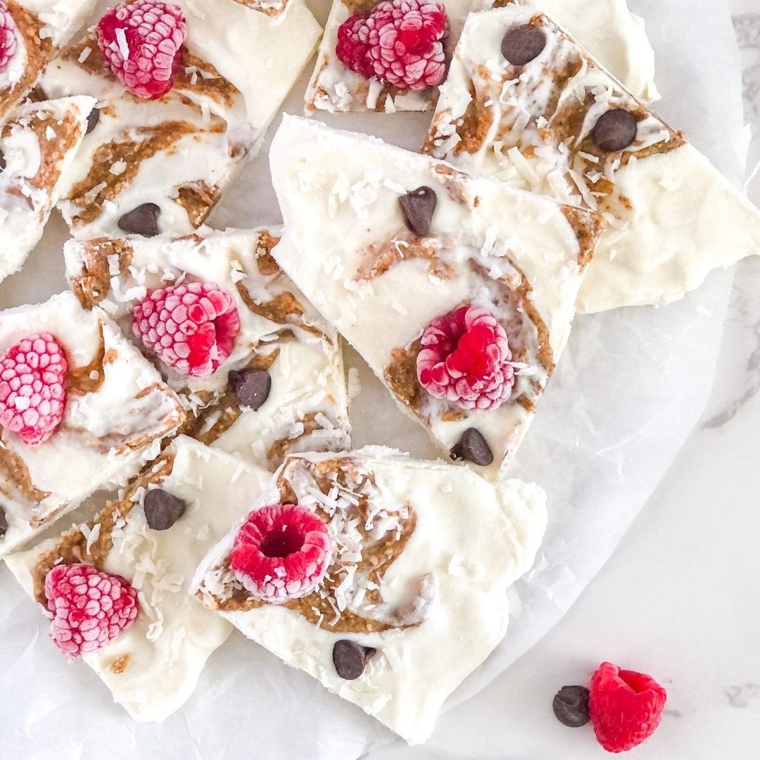 No Cook Frozen Yogurt Bark with Almond Butter (Easy Snack)