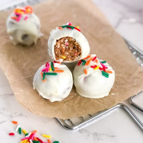 White Chocolate Birthday Cake Truffles with Oat Flour (No Bake)