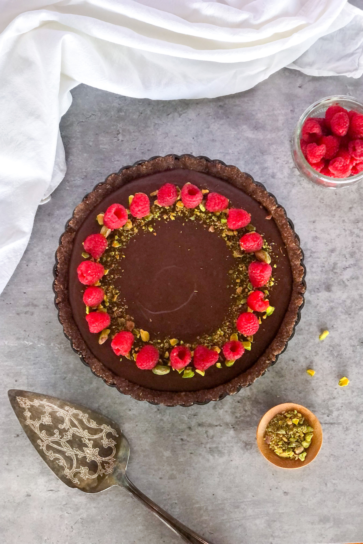 no bake chocolate tart with oat flour crust