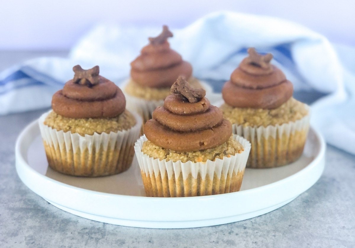 oat flour peanut butter pupcakes with peanut butter "frosting"