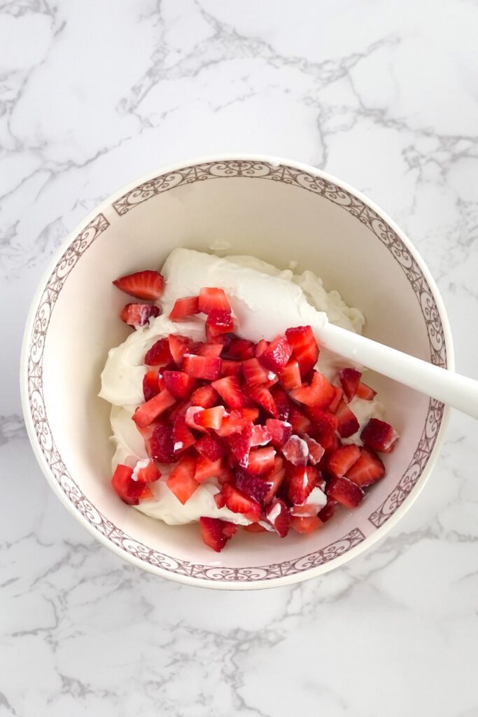 chopped strawberries with cream cheese and Greek yogurt