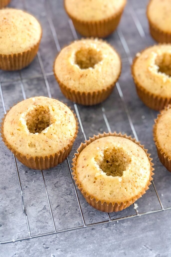 hollowed out almond cupcakes