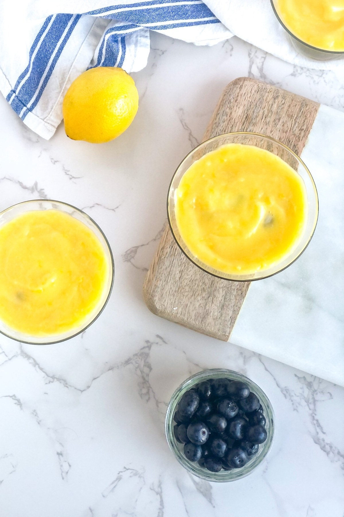 parfait glasses with lemons and blueberries