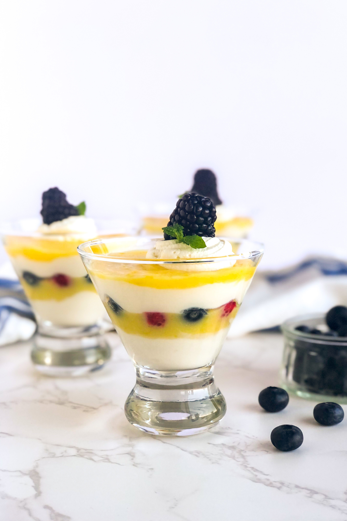 lemon parfaits with berries and mascarpone yogurt cream