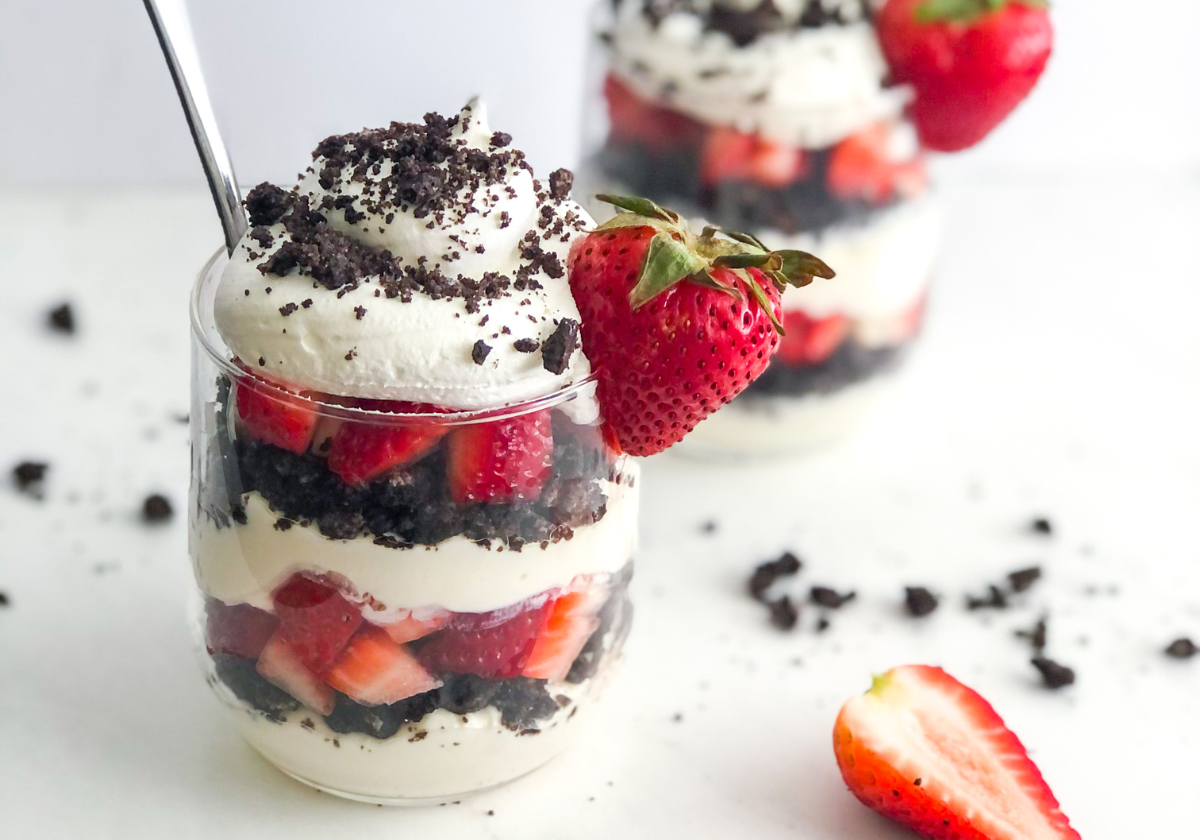 strawberry Oreo cheesecake dessert cups with Greek yogurt