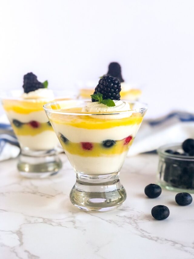 lemon parfaits with berries and mascarpone yogurt cream