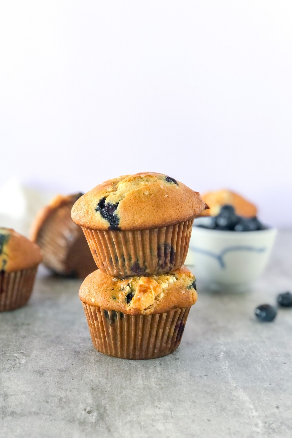 stack of blueberry white chocolate muffins