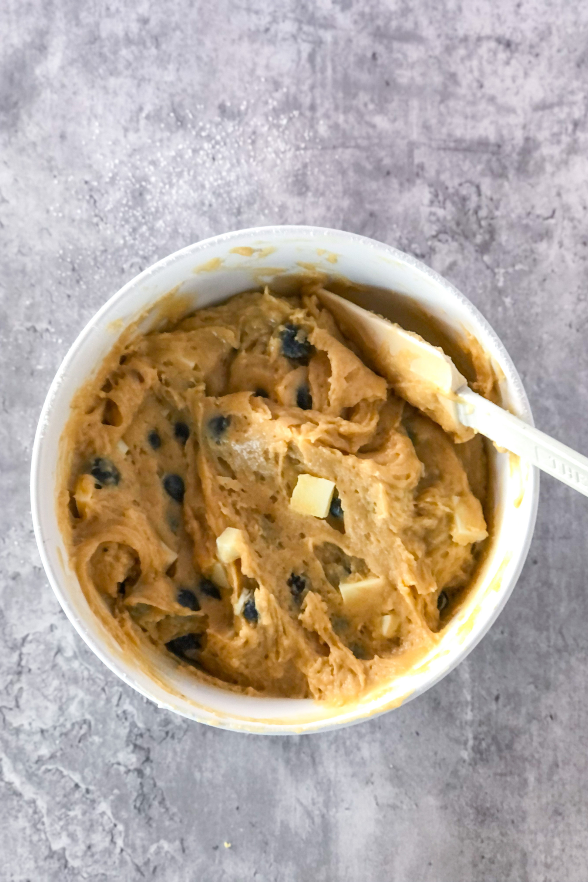 blueberry white chocolate muffin batter in a large bowl