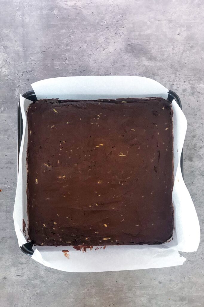 chocolate avocado mixture in a square pan