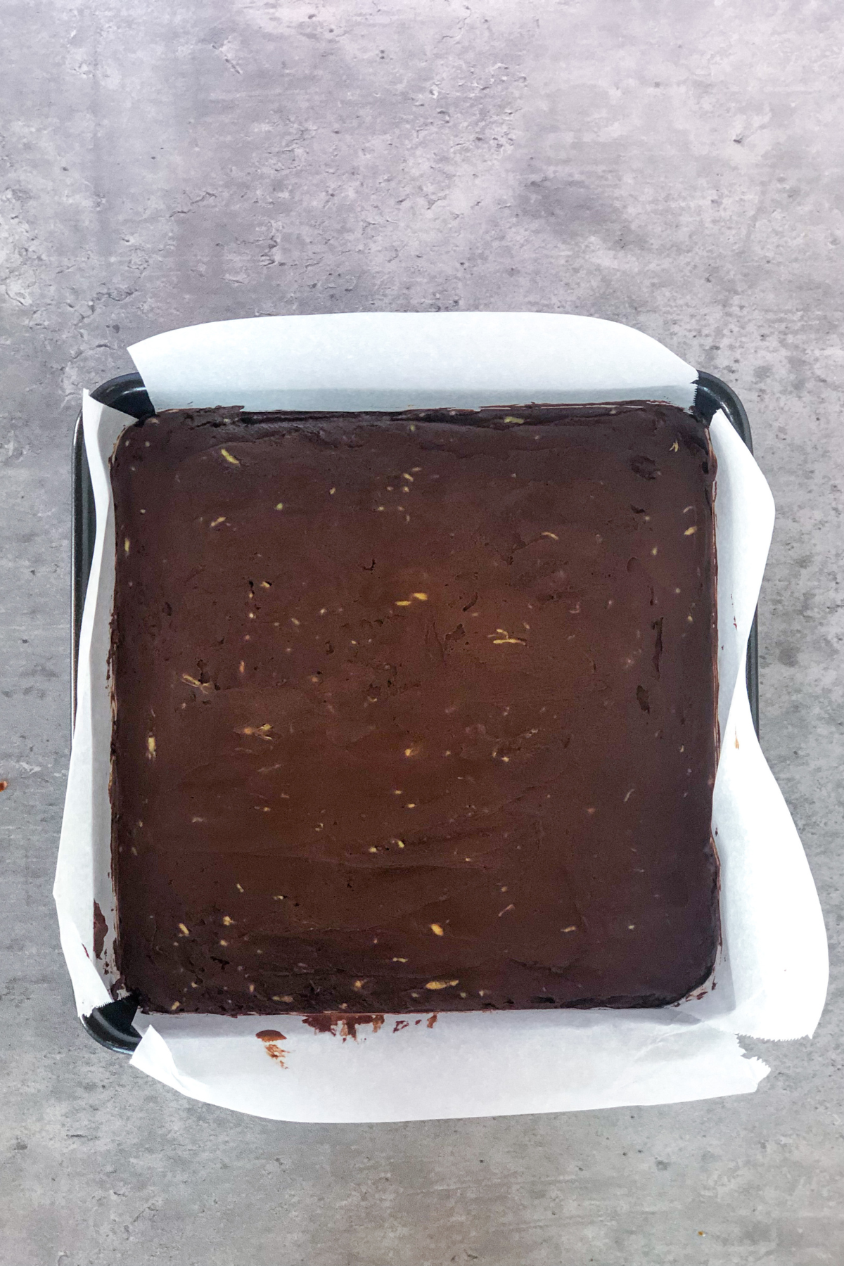 chocolate avocado mixture in a square pan