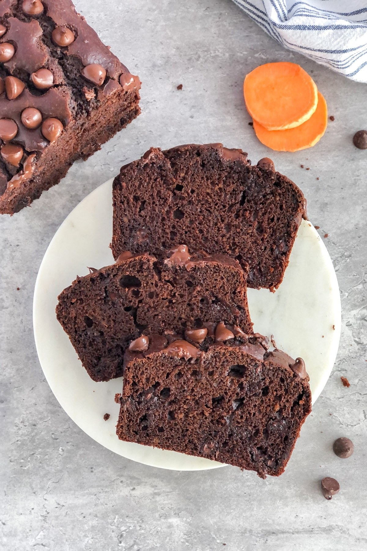 slices of chocolate chip sweet potato bread