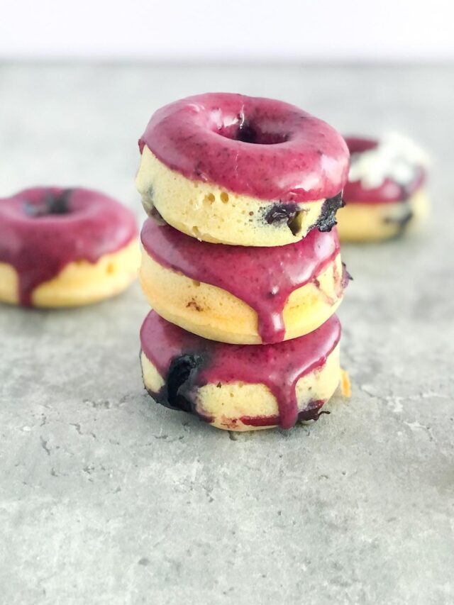 Mini Glazed Blueberry Cake Donuts