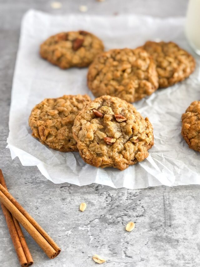 oatmeal chai cookies with pecans on parchment paper
