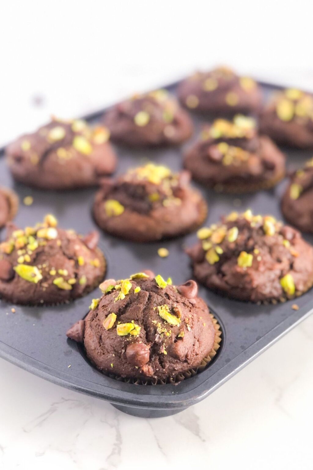 Easy Pistachio Double Chocolate Muffins with Greek Yogurt