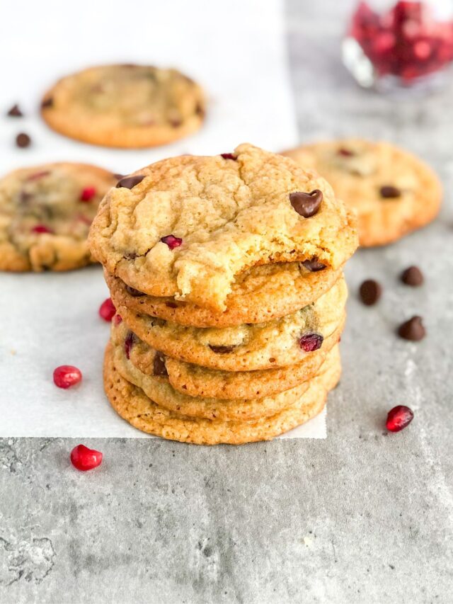 stack of pomegranate cookies with chocolate chips