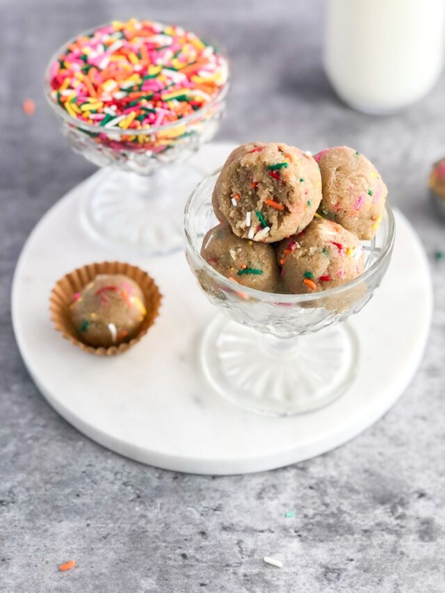 no bake cookie dough with sprinkles in a white marble platter