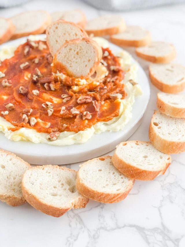 pumpkin honey butter board with pecans and sliced french bread
