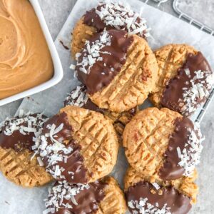 flourless coconut peanut butter cookies on a wire rack