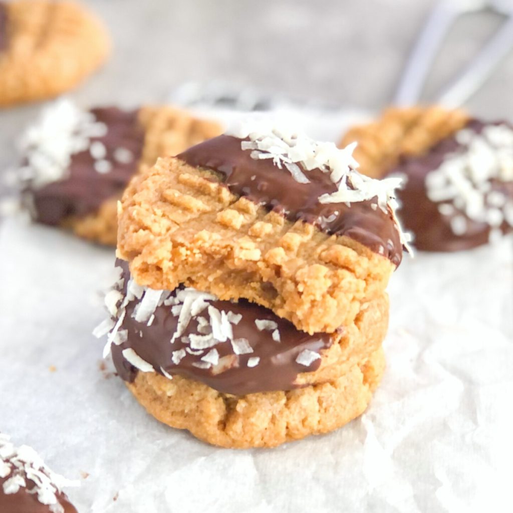 no mixer peanut butter cookies with melted chocolate and coconut