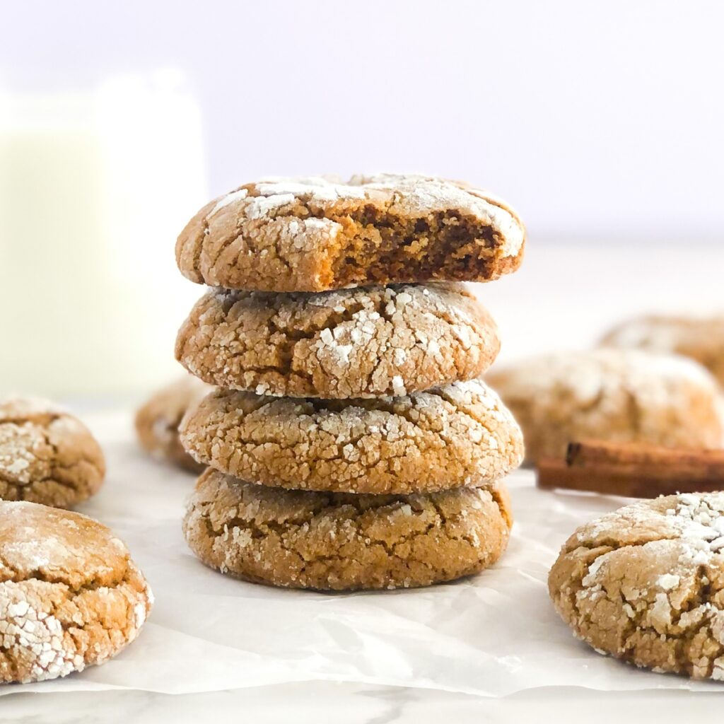 stack of ginger molasses crinkle cookies