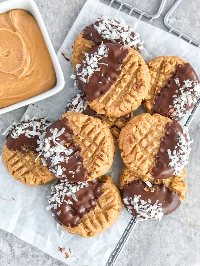 flourless coconut cookies with peanut butter and chocolate coating