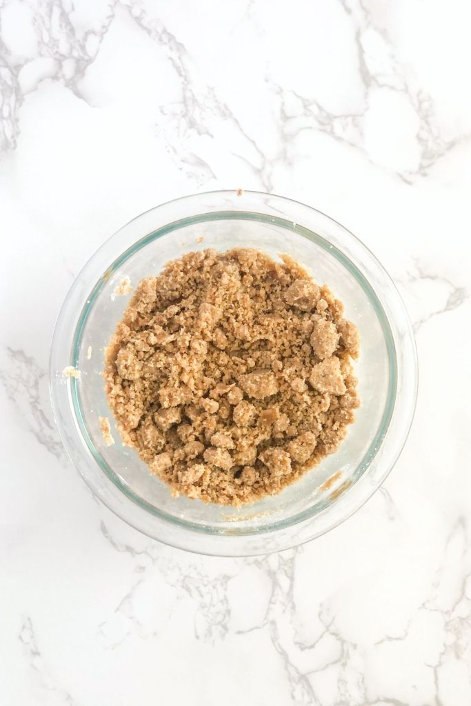 cookie butter crumb topping in a glass bowl